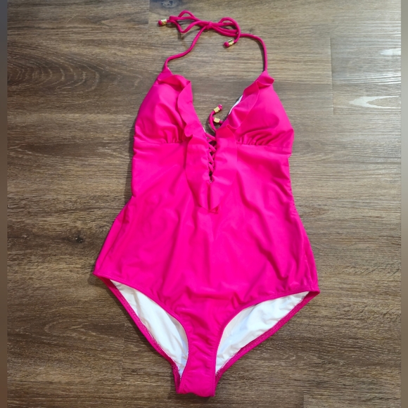 Shoshanna Lattice Ruffle One Piece  Fuschia 🎁 - Picture 3 of 7